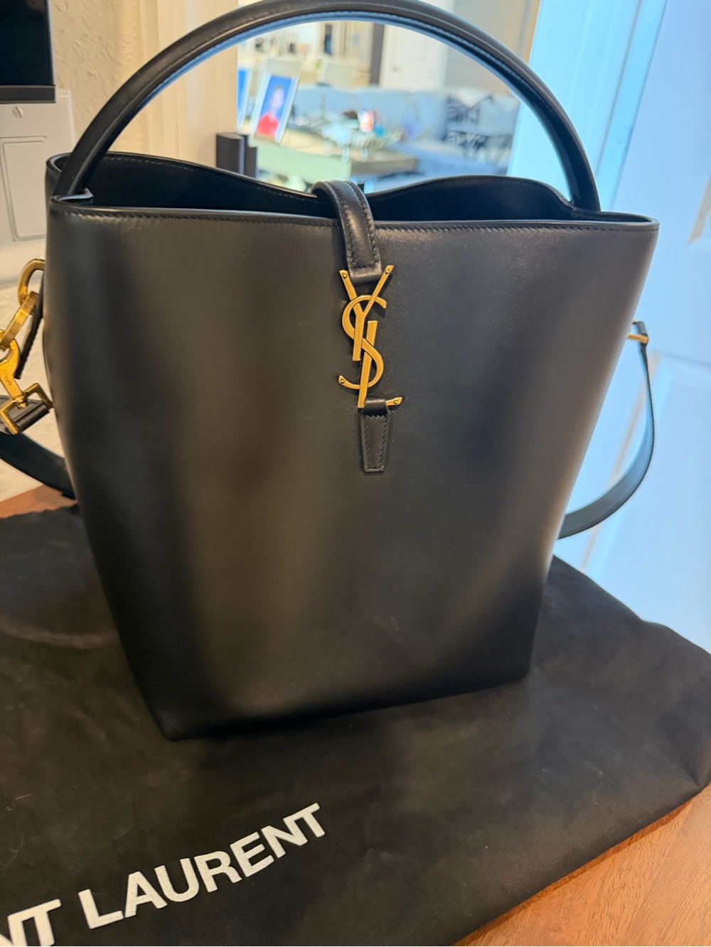 Saint Laurent Black Leather Top-Handle Tote with Gold YSL Hardware - Picture 3 of 13